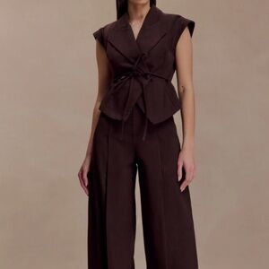 MESHKI Charley Structured Tie Denim Top - Chocolate (NWT)